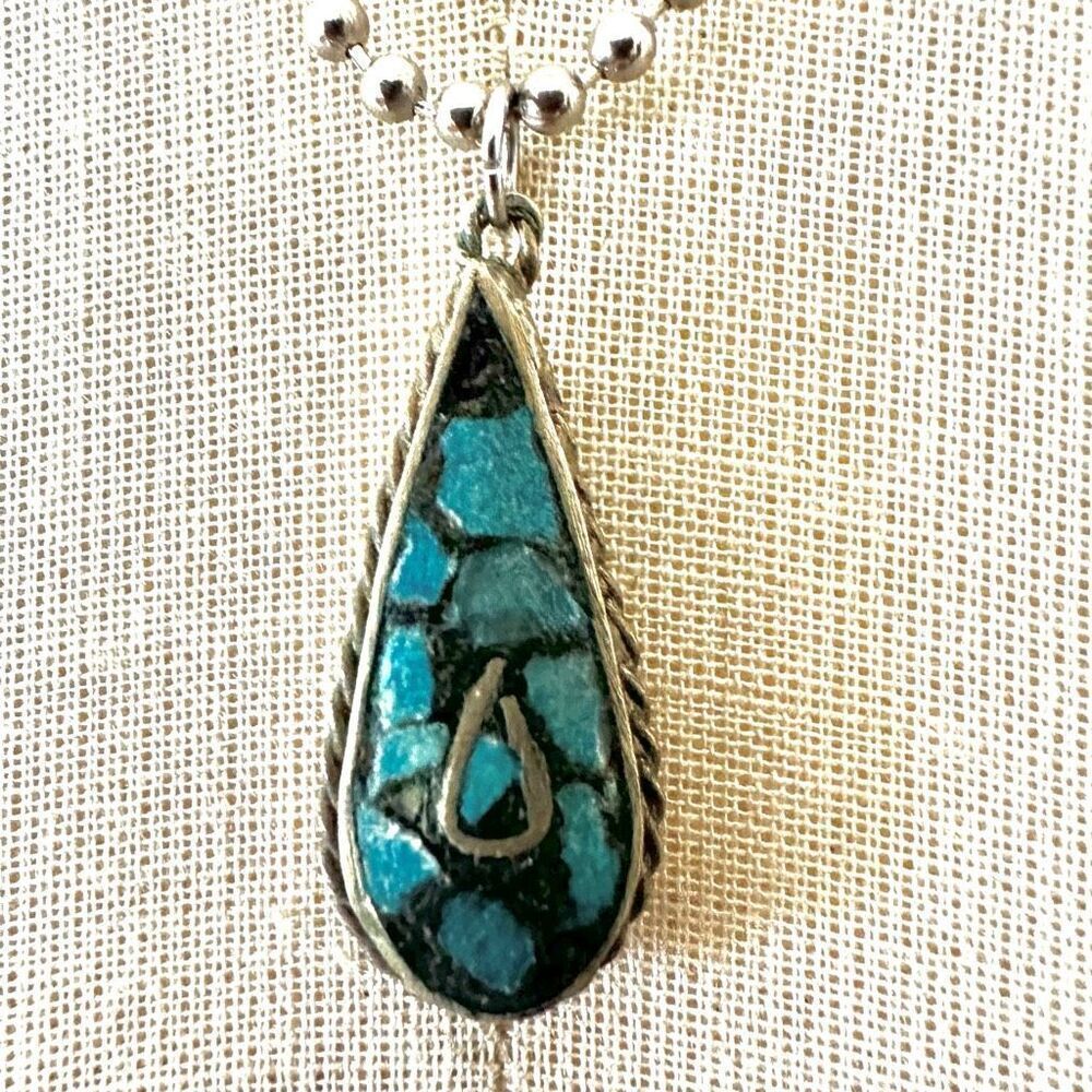 Boho Teardrop Mosaic Turquoise Pendant Necklace
